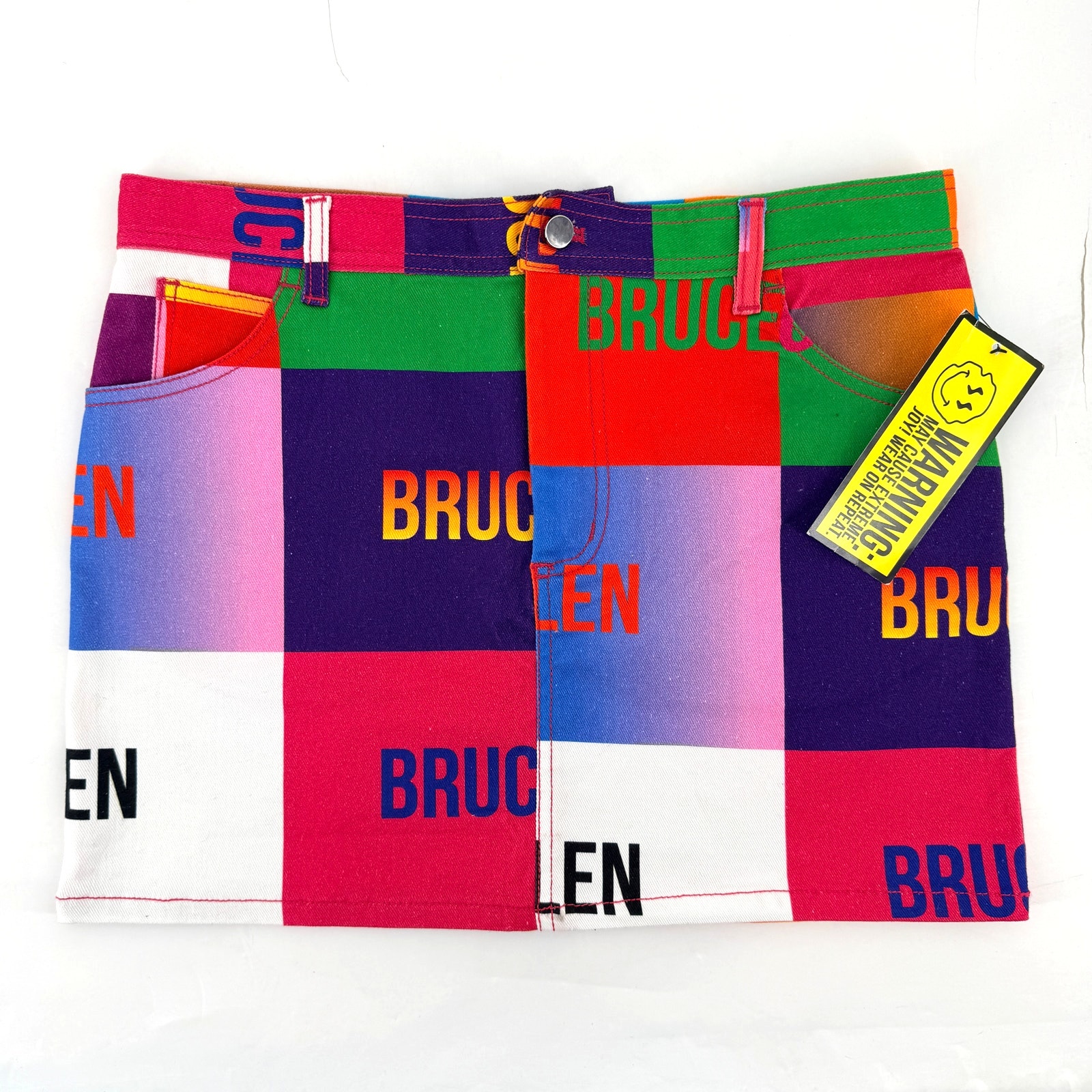 Bruceglen Colorblock Logo Mini Skirt Size 25 Pop Art Organic Cotton Denim — image 2 of 7